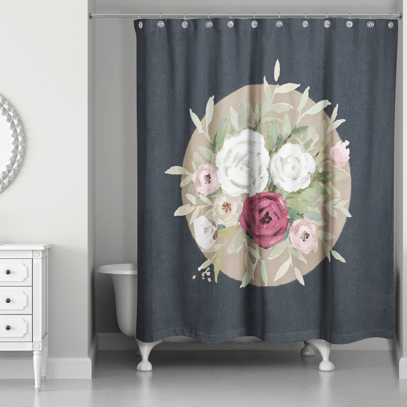Florals on Navy Shower Curtain