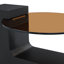 Table basse ronde moderne simple à double couche - Plateau en verre brun transparent avec pieds en panneau de fibres à densité moyenne noirs en forme de L. La conception détachable peut rendre l'utilisation de l'espace plus flexible. W1151P209571