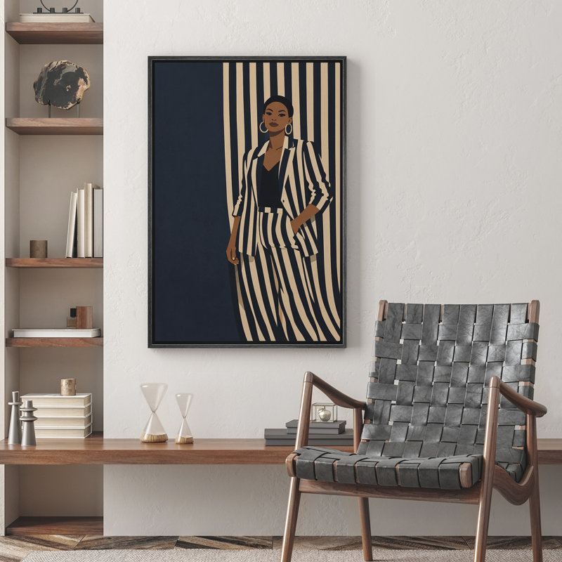 «Elegant Woman in Black and White», reproduction d'art sur toile encadrée, H 36 po x l 24 po x P 1,5 po, Noir