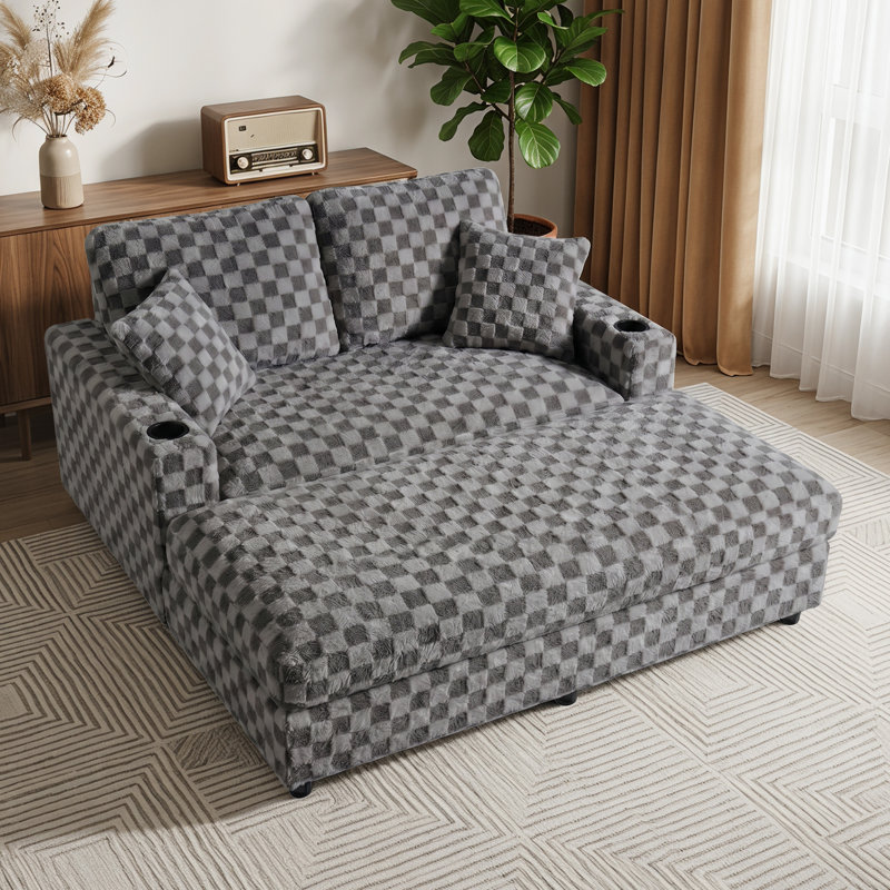Chaise longue rembourrée et rembourrée avec structure en bois, 2 seat, Gray