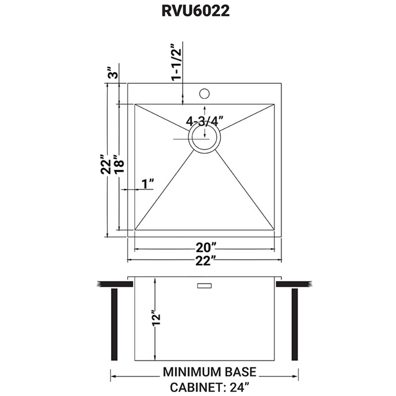 Ruvati Topmount Laundry 22" x 22" x 12" Deep Utility Sink 16 Gauge Stainless Steel