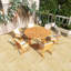 Ensemble de salle à manger 7 pièces pour l'extérieur, table en bois massif avec 6 chaises rembourrées, style rustique avec trou pour parasol, convient aux jardins et aux patios-779553072