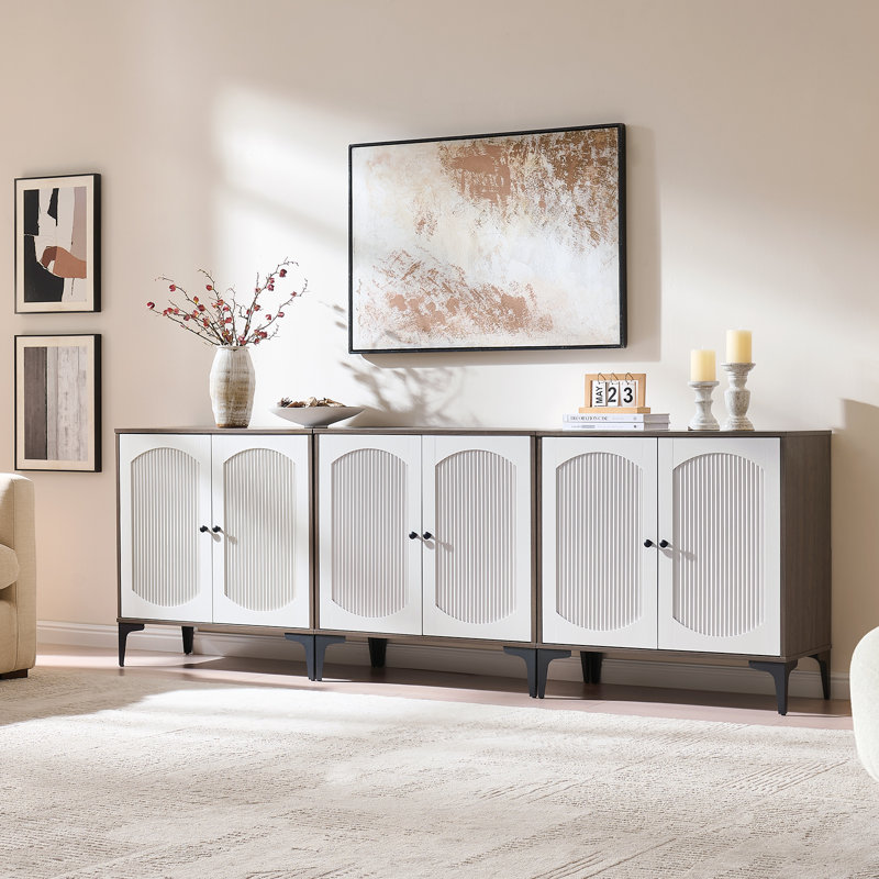 Buffet 31,49 "avec portes et tablettes - noyer et blanc, 1 pièce, Noyer/blanc