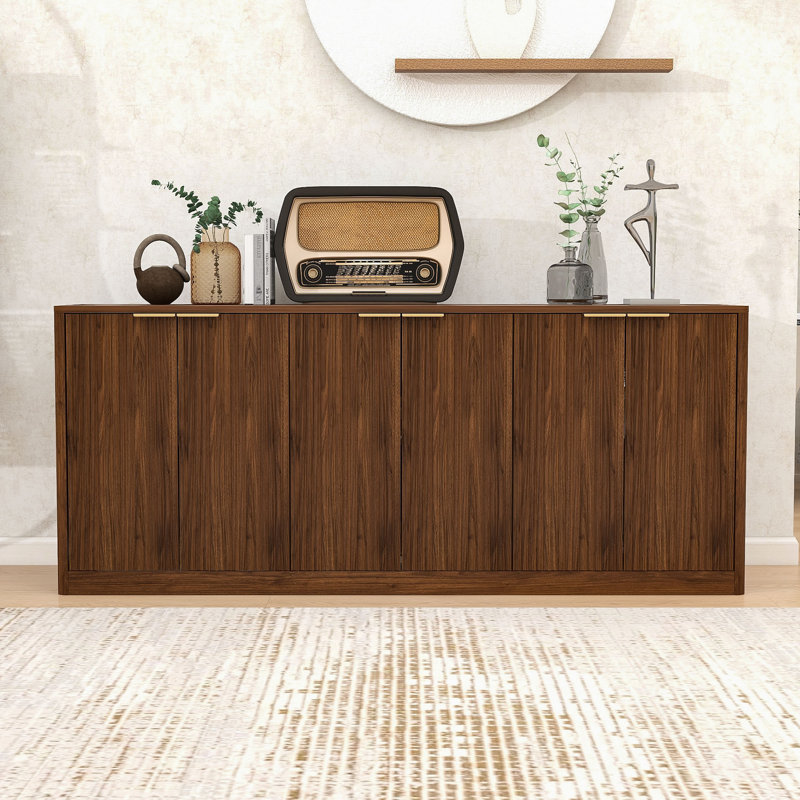 Modern Sideboard with Wave Design – with Ample Storage, Walnut