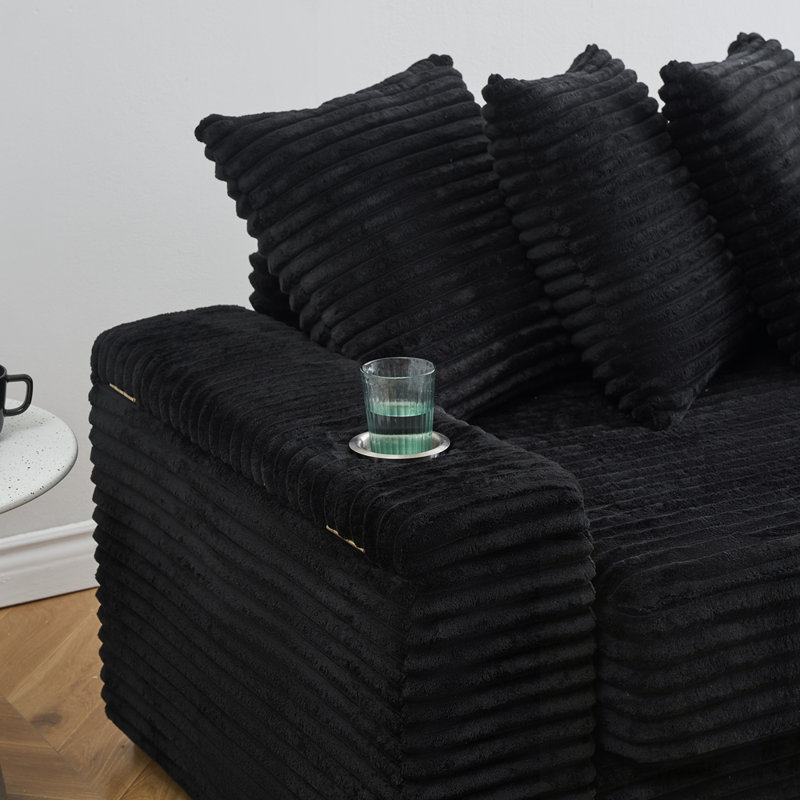 Canapé en L en forme de L avec fauteuil inclinable réversible, porte-gobelet et rangement pour espaces de vie modernes, Noir