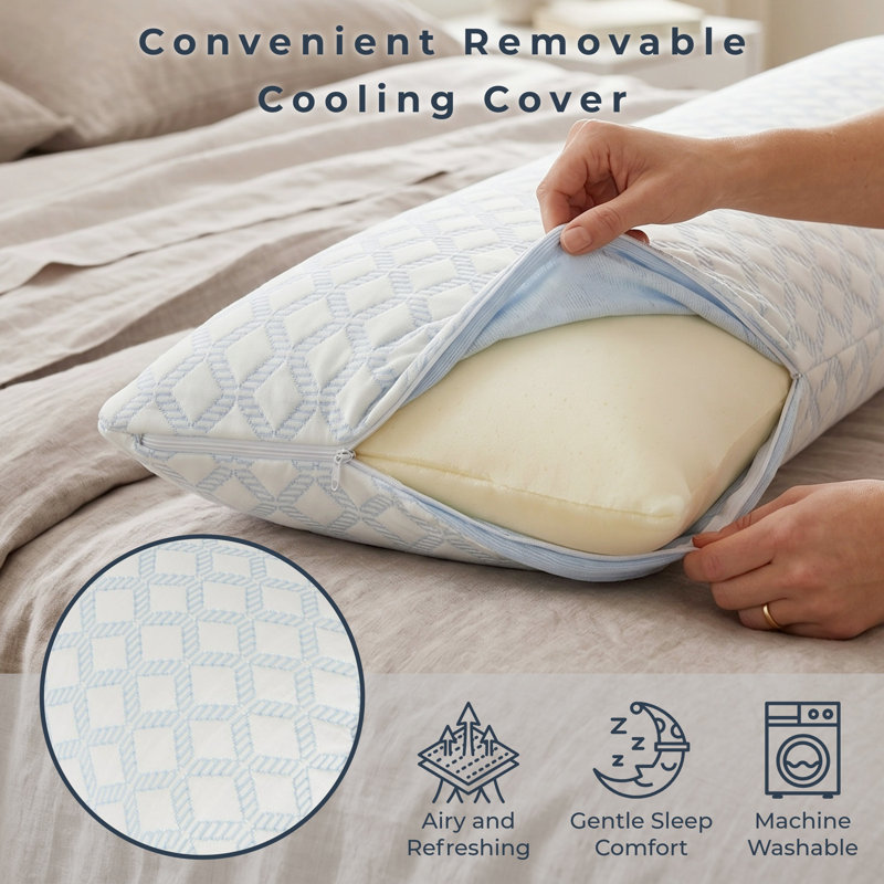 Lavish Home Memory Foam Body Pillow - Stay Cool Cover Provides Cooling Relief for Side, Stomach, Back Sleepers, and Pregnant Women