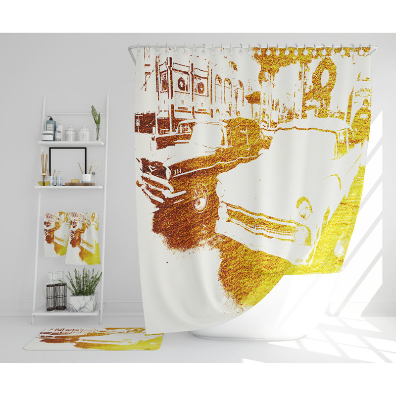 Nayli Polyester Shower Curtain Set, Yellow