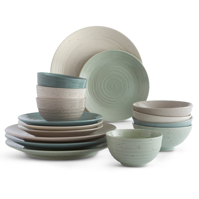 Service de table mixte 16 pièces, Vert / bleu / gris / crème