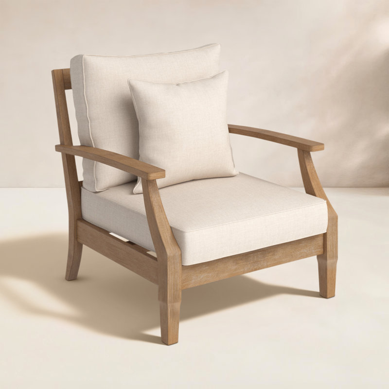 Chaise de patio avec coussins Samya, Beige, Naturel