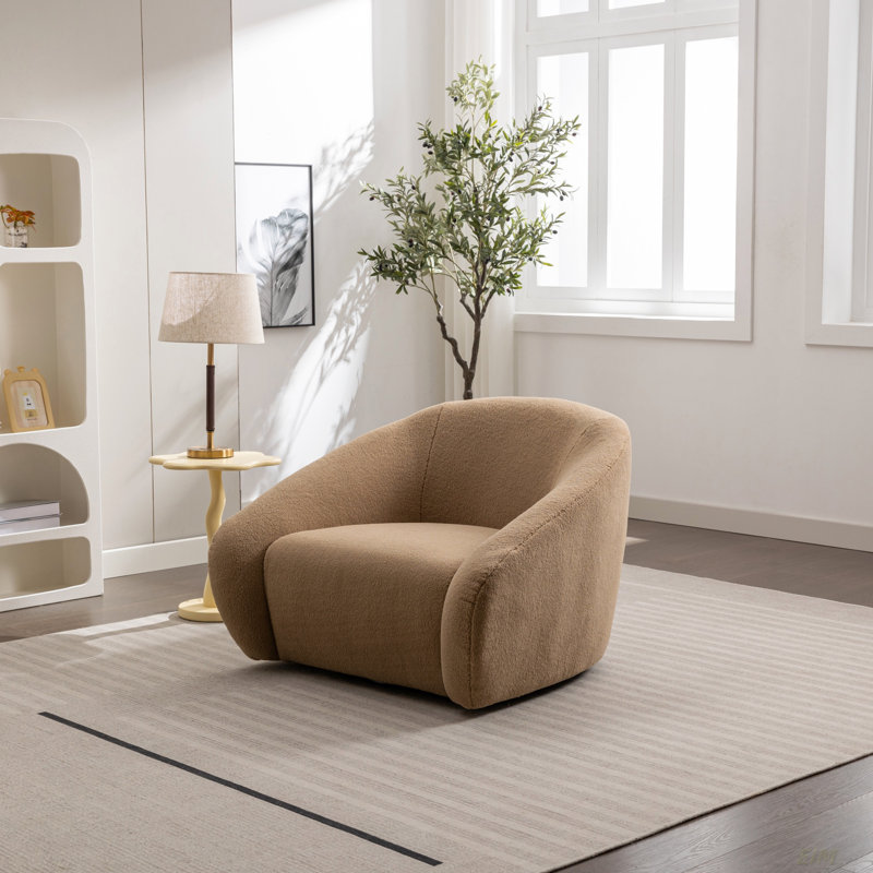 Lessley Modern Upholstered Accent Chair, 360° Swivel, Camel Boucle