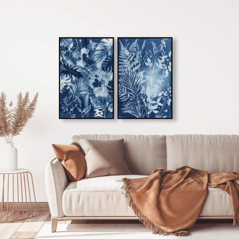 Blue Folliage Set Set by Oliver Gal, 21"H x 31"W, Black Floater Frame