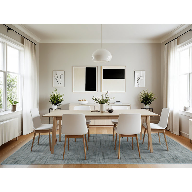 Machine Washable Abstract Blue Area Rug, Rectangle 7' x 10'