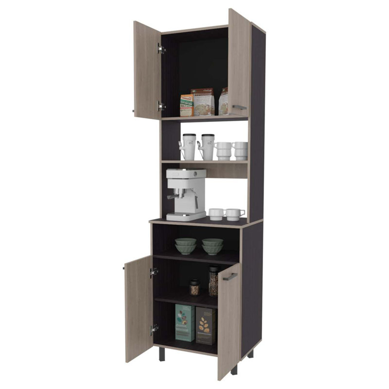 Oak And Wengue Kitchen Pantry With Open Storage And 4 Doors