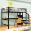 Lit mezzanine double avec bureau, garde-robe et lumière DEL