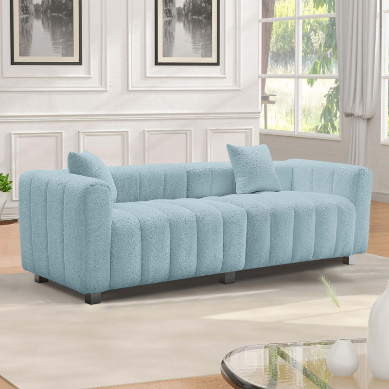Upholstered Sofa, 83.46" W, Blue Velvet