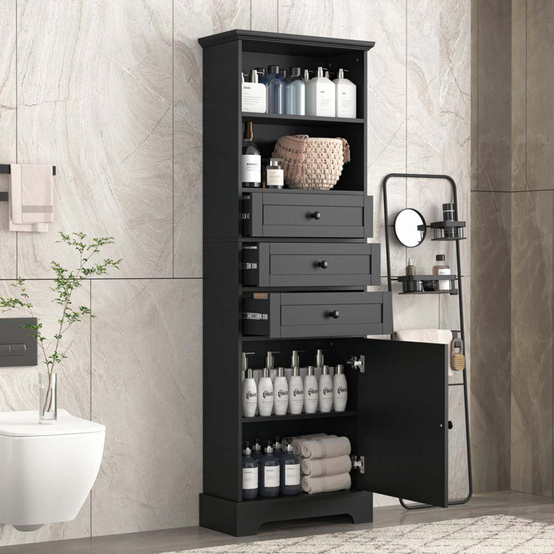 Storage Cabinet with 3 Drawers and Adjustable Shelves for Bathroom, Black