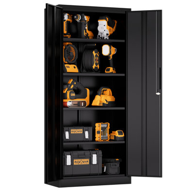 Black Metal Lockable Storage Cabinet With 4 Shelves, 69.9 Inches Tall, Perfect For Garage And Classroom 71-inch Lock Finish, Suitable Office, Pantry