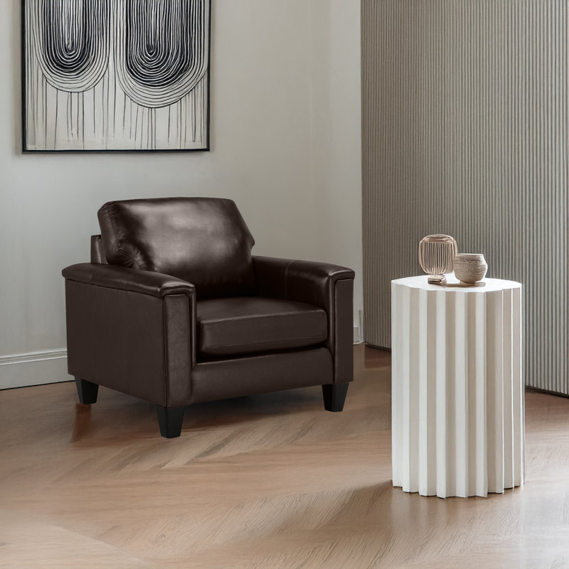 Benson Upholstered Armchair, Espresso Genuine Leather