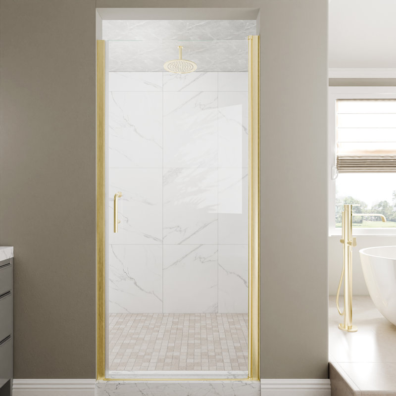 34-36 in.W x 72 in.H Pivot Frameless Glass Shower Door with SGCC certified Glass, Brushed Gold, 34"W x 72"H