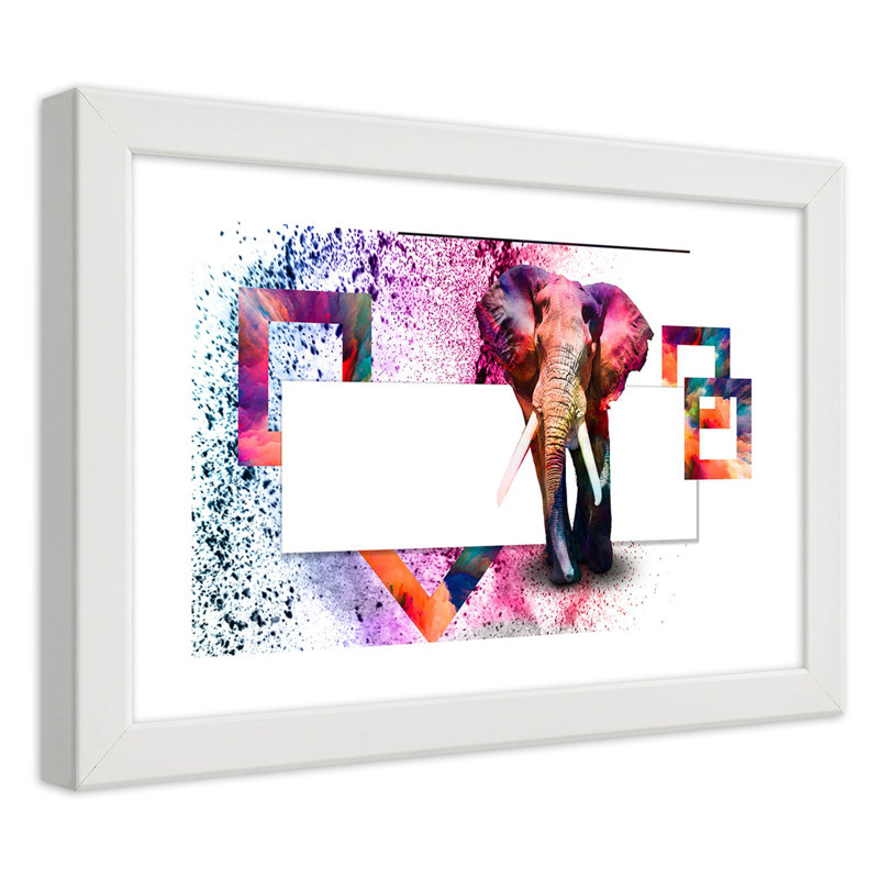 Elephant Animals - Single Picture Frame Print, White, 70cm H x 100cm W