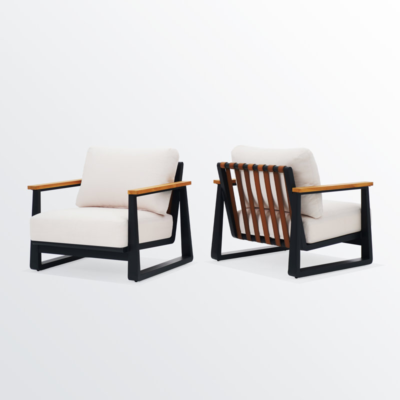 35'' Powder Coated Aluminum Outdoor Patio Club Chairs Set Of 2 With 6'' Seat Cushions