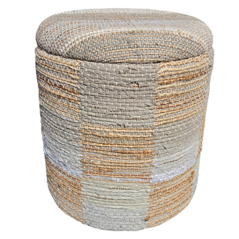 Anding 16" Wide Plad Yellow Handwoven Fabric Storage Ottoman