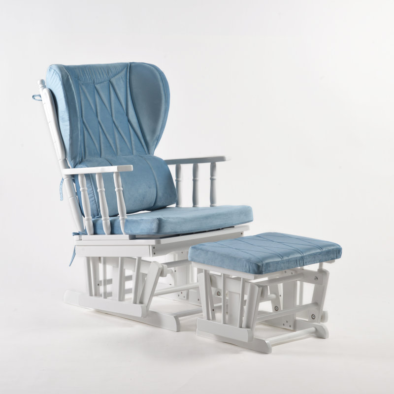 Chaise berçante et repose-pieds Azariyah Konfor, Bleu clair, Blanc