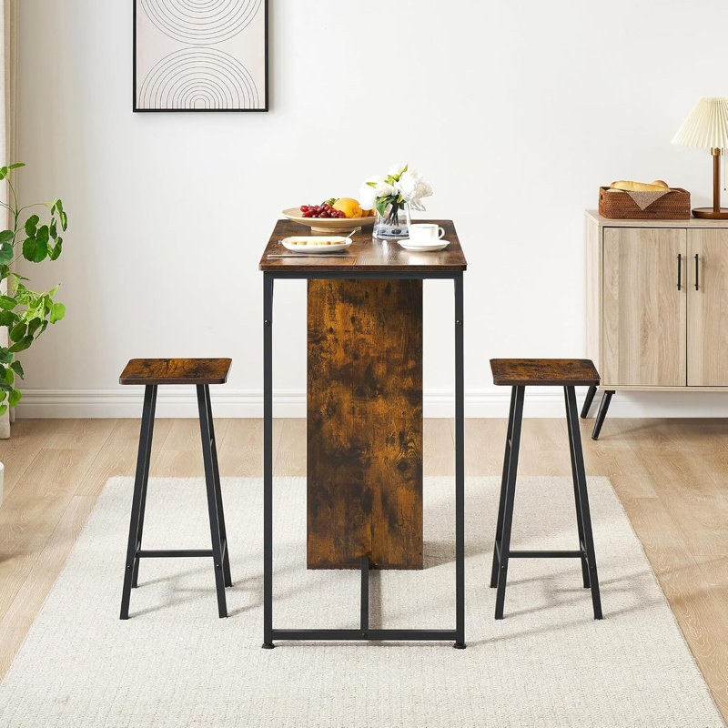 3 Piece Bar Table Set, with 2-Layer Storage Shelf, Brown