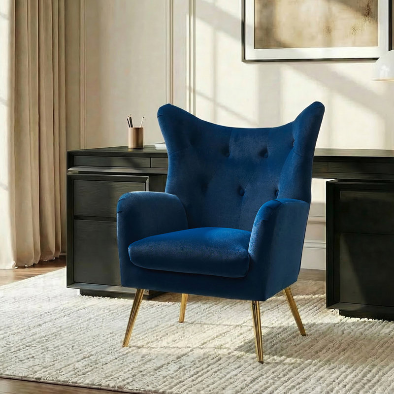Fauteuil à oreilles 29,25 po Avianna, Velours marine