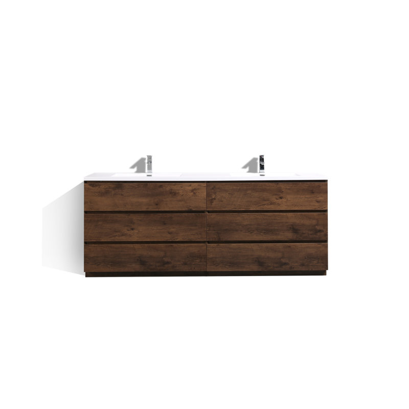 Bobijo 83.5'' Double Bathroom Vanity with Plastic Top, Rosewood