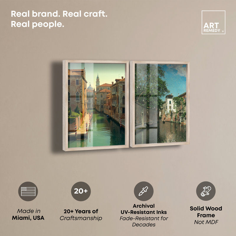 «Venetian Set Travel Shadowbox» par Art Remedy, H 32 po x l 44 po, Crème, crème