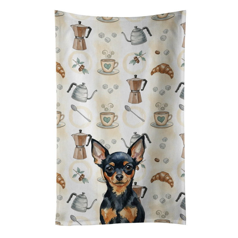 Black and Tan Russian Toy Coffee Bar Kitchen Towel, Black and Tan Russian Toy