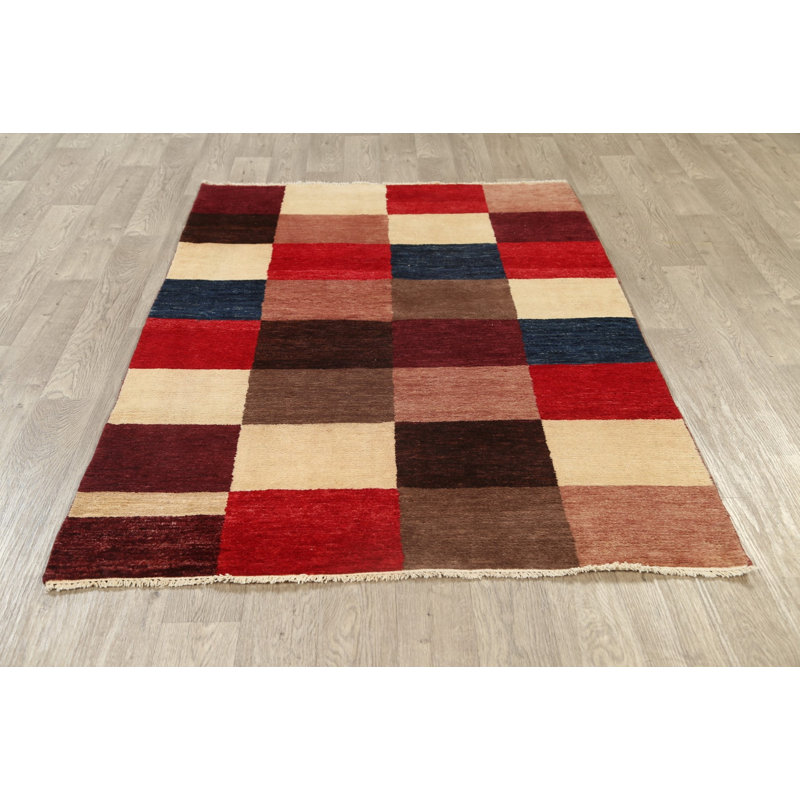 Tapis multicolore noué à la main de conception unique 4 pi 6 po x 6 pi 9 po