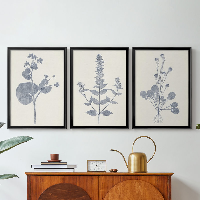 Marine Botanicals VI - Toile tendue avec châssis sur mesure - 3 pièces, H 39 po x l 81 po, Noir
