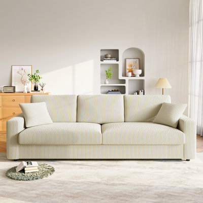101" Oversized Corduroy Sofa with Square Armrests and Pocket Spring Cushion Seat - Beige