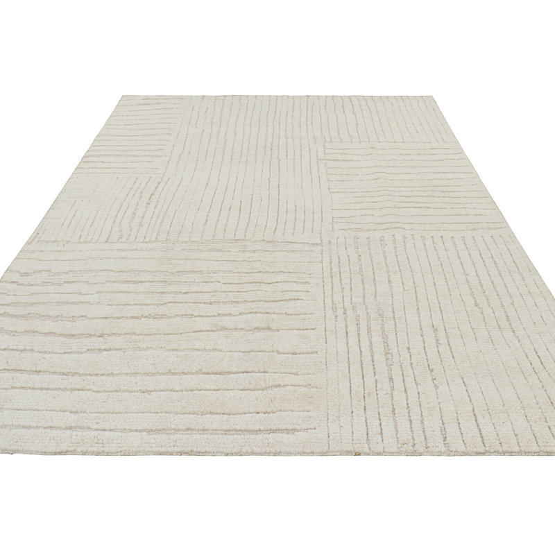 Rug & Kilim’S Contemporary Rug In White With High-Low Geometric Patterns