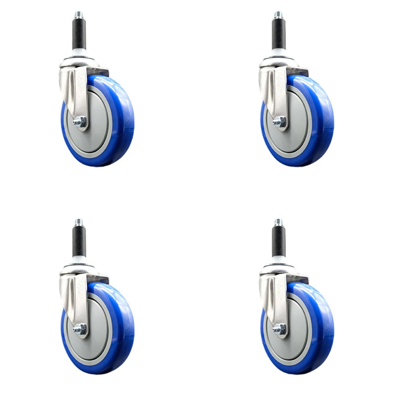 Roulettes en polyuréthane, Bleu, Tige extensible de 3/4 po