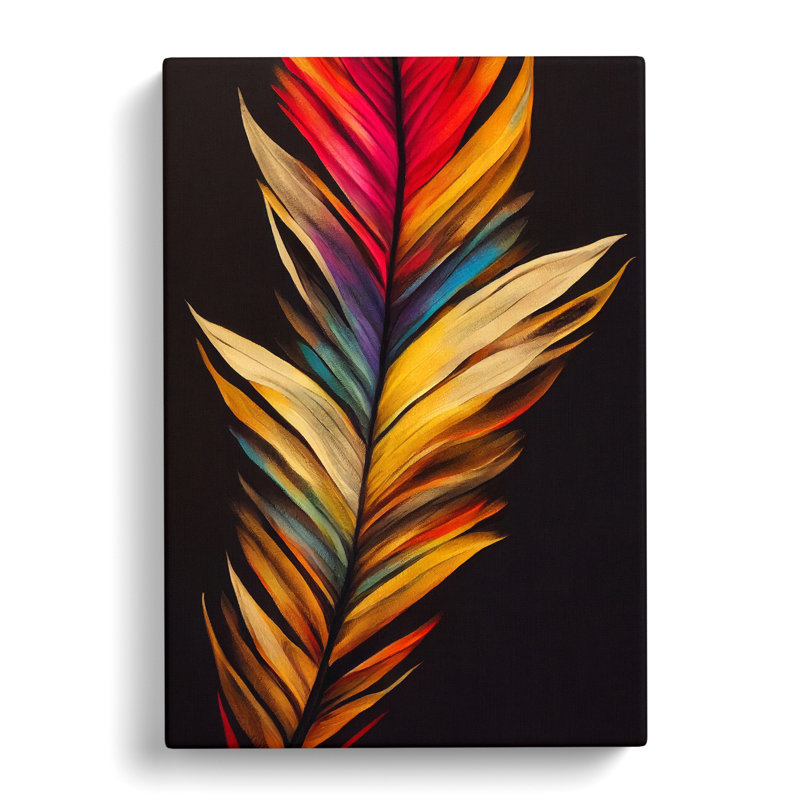 Colourful Feather No.2 - Wall Art, Wrapped Canvas, 50cm H x 35cm W x 3cm D, No Matte