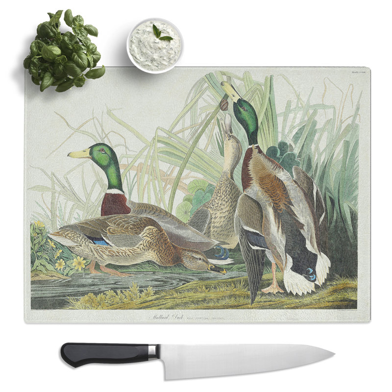 Mallard Ducks By Audubon  Glass Chopping Board