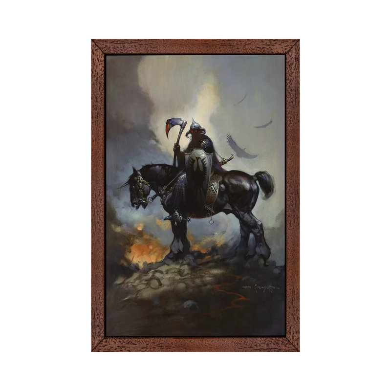 Death Dealer by Frank Frazetta - Floater Frame Painting on Canvas, 101.6 cm H x 66.04 cm W, Brown Framed