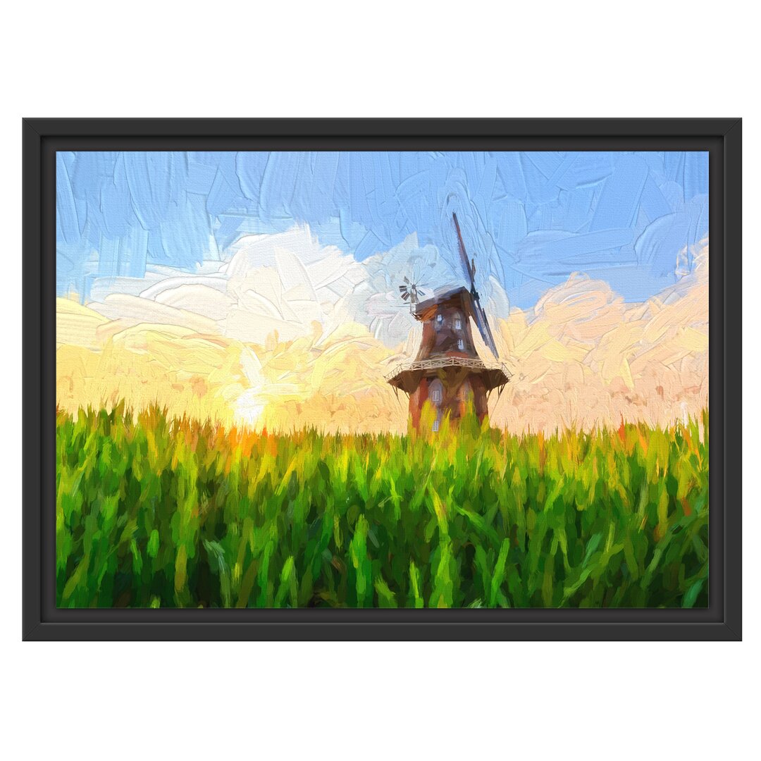 Gerahmtes Wandbild Windmühle auf dem Feld