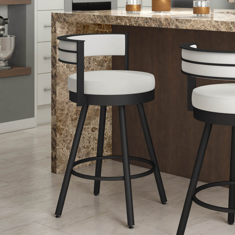 Tabouret de bar et de comptoir pivotant Traci, Noir, Blanc, Tabouret de bar (assise de 30 po de hauteur)
