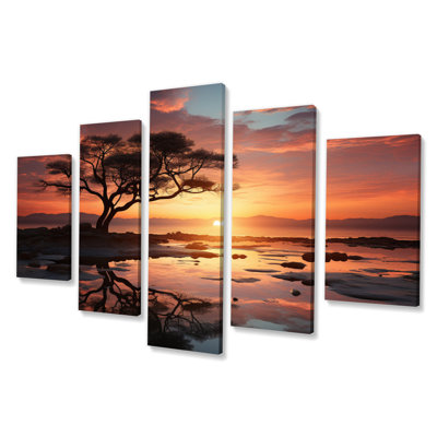 Sunset Harmony In Africa - Landscape Sunset Canvas Print - 5 Panels