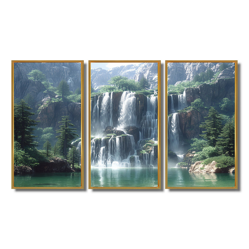 Claypoole - Cascade, ensemble d'art mural, Cadre flottant doré, H 28 po x l 36 po x P 1 po