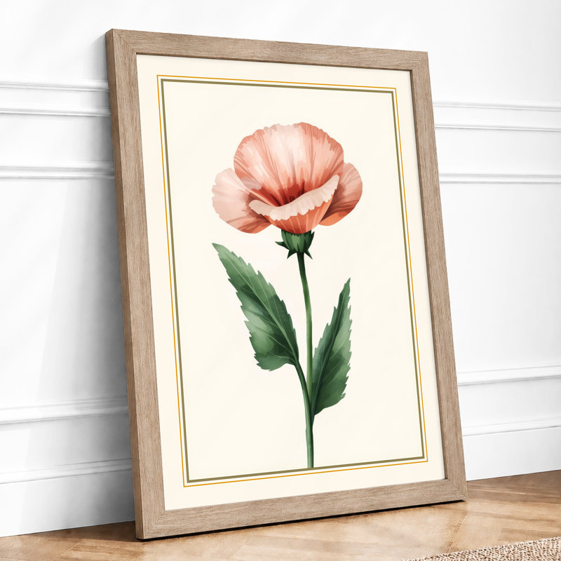 Pink Carnation Study Botanical - Framed Print, A2 - 59.4 x 42.0 cm, Oak