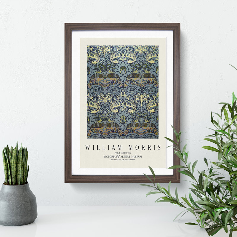 Peacock and Dragon by William Morris - Picture Frame Painting, 36cm H x 27cm W x 2cm D, Walnut