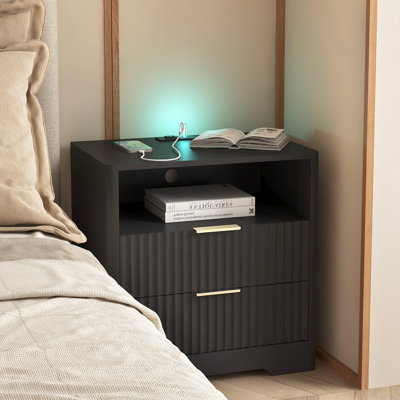 Table de chevet avec station de charge, table de chevet intelligente avec veilleuse, tables de chevet avec armoire de rangement pour la chambre à coucher