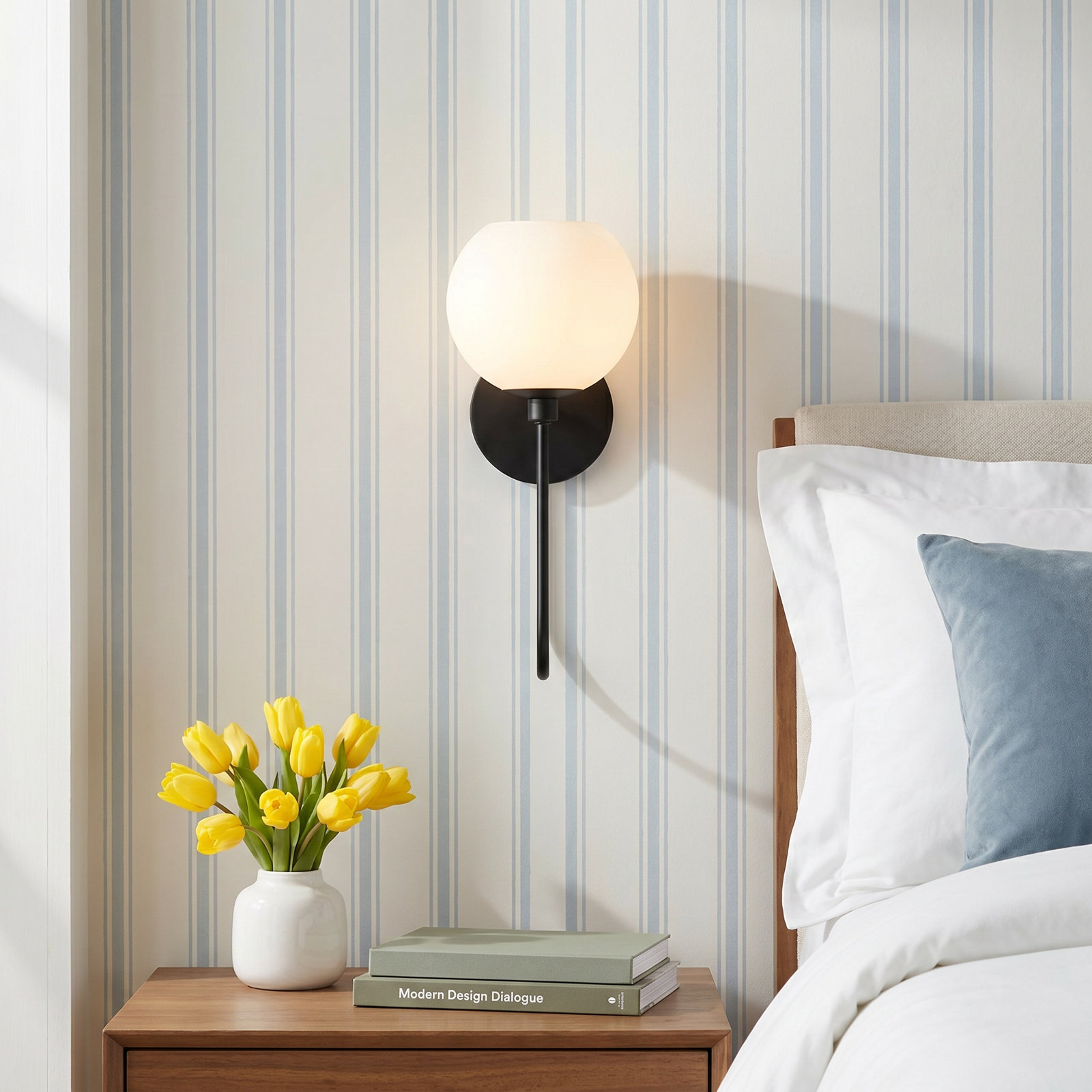 Ansley Single Light Glass Dimmable Armed Sconce, Matte Black