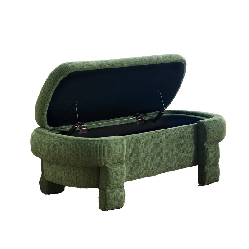 Banc de rangement en velours avec revêtement en chenille et structure en bois, Vert