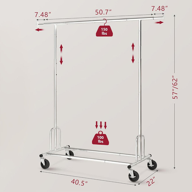 Chrome Heavy Duty Foldable Garment Rack with Wheels